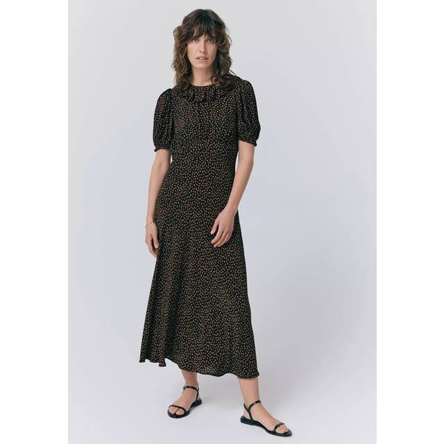 Ghost Matilda Floral Ruffle Neck Dress, Black/Multi