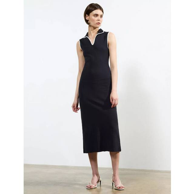 French Connection Sasia Ribbed Midi Dress, Navy/White