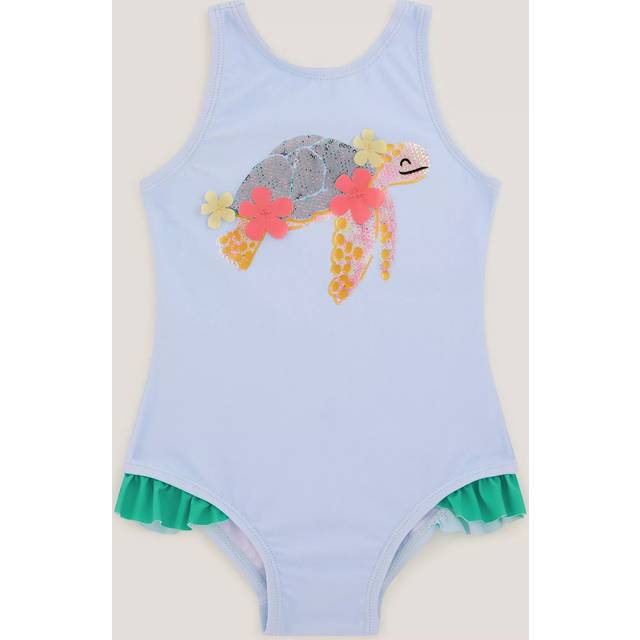 Monsoon Baby Girls Turtle Applique Swimsuit - Blue, Blue, Size 12-18 Months - 12-18 MONTHS