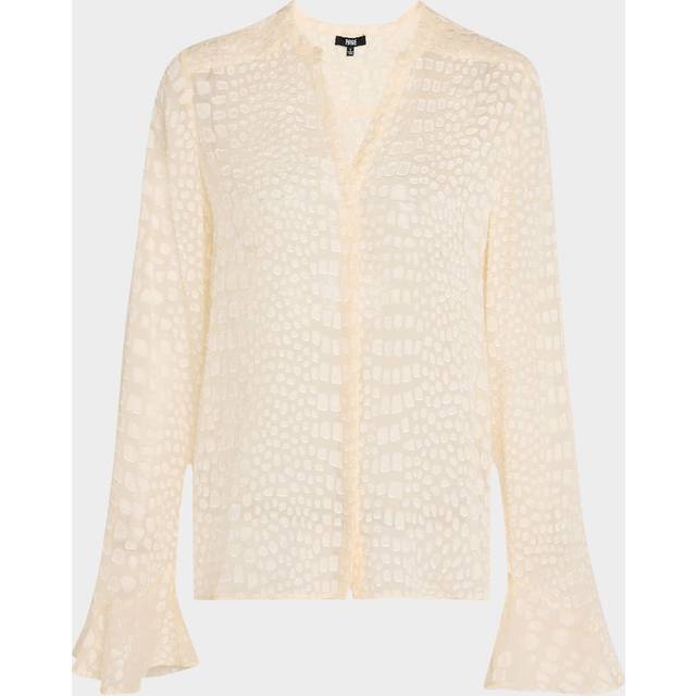 Pepita Printed Long-Sleeve Blouse - LATTE FOAM - Large