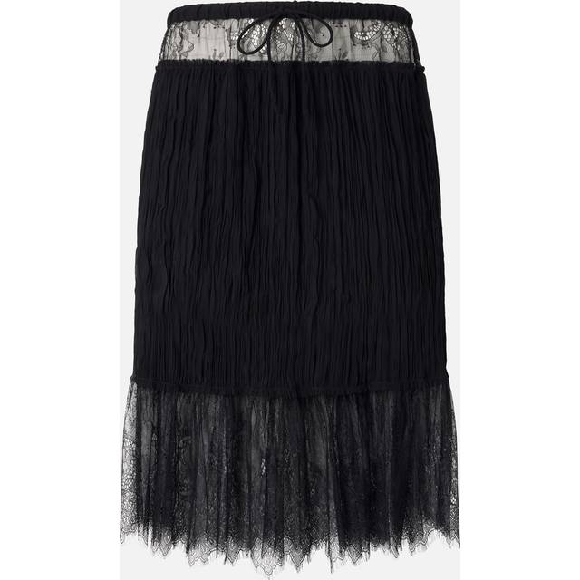 Pinko, Jupe froncée au genou en dentelle, Noir limousine, S