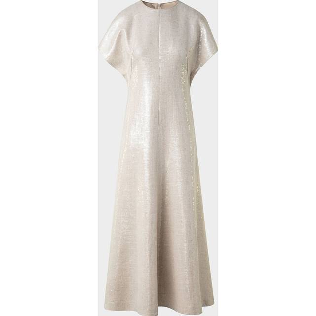 Sequined Viscose-Linen A-Line Midi Dress - GREIGE - 4
