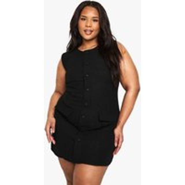 Womens plus boucle button front tailored mini dress - Black - 24