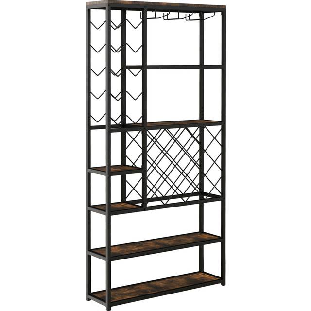Costway 6 Shelf 27 Bottle Wine Rack with Glass Holders - Brown - 118 x 66 x 15cm