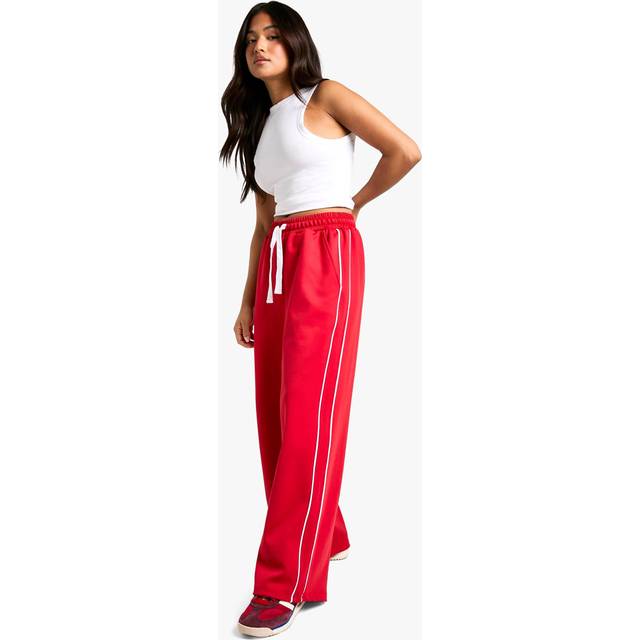 Womens Petite Scuba Side Stripe Wide Leg Joggers - Red - L, Red