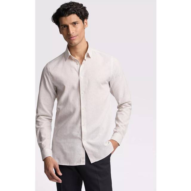 Ted Baker Linen Blend Slim Fit Semi Cutaway Collar Shirt, Stone Linen Blend