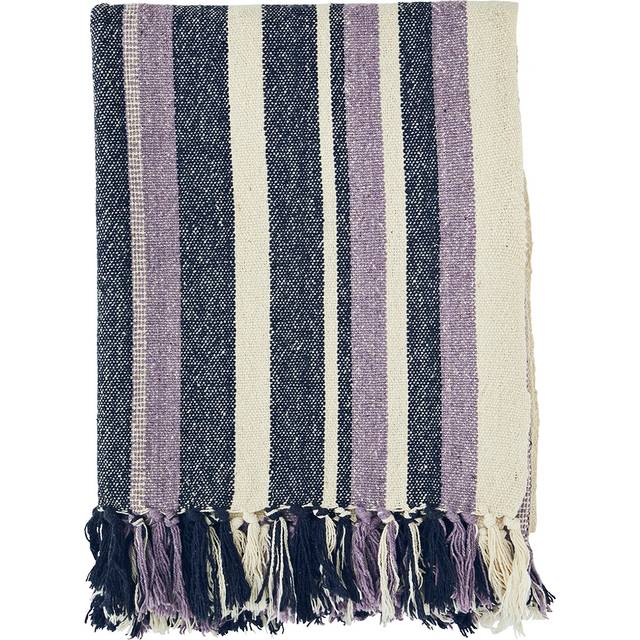 Pläd Återvunnen Bomull lila/mörkblå/offwhite, 125x175 cm - Vit/Rosa
