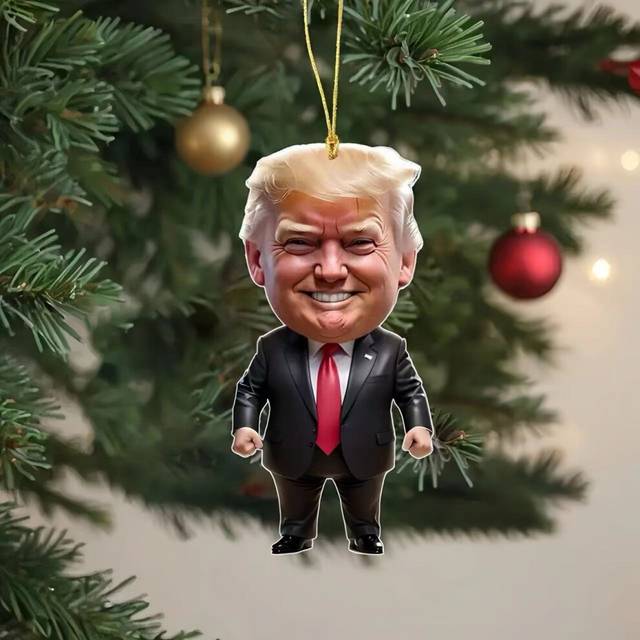 (1) 1pc Trump-Inspired Acrylic Christmas Decor Hanging Ornament for Car and Tree Perfect Holiday Gift Funny Cartoon Pendant