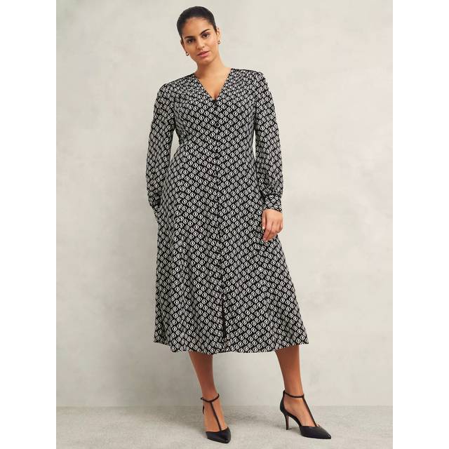 Hobbs Zadie Geometric Dress, Black/Cream