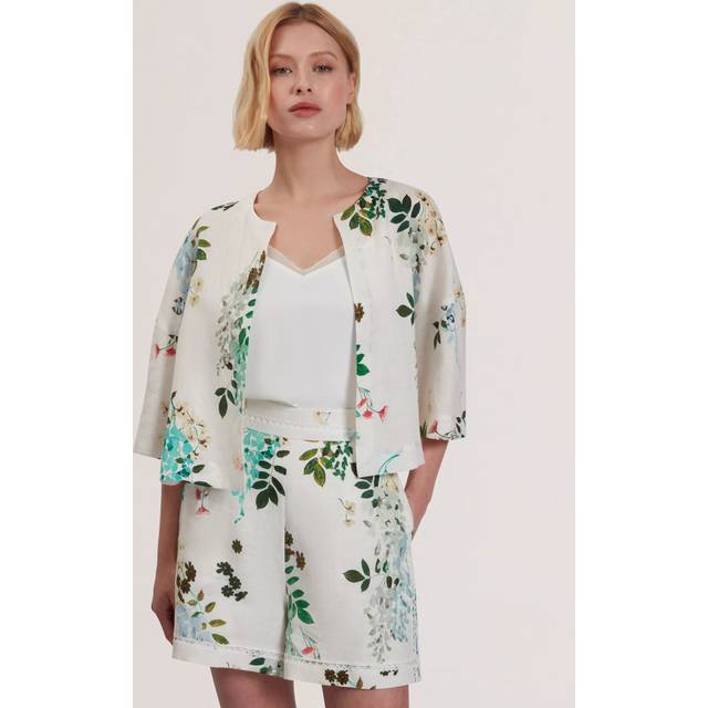 Ted Baker Floral Print Cropped Open Linen Jacket, Multi