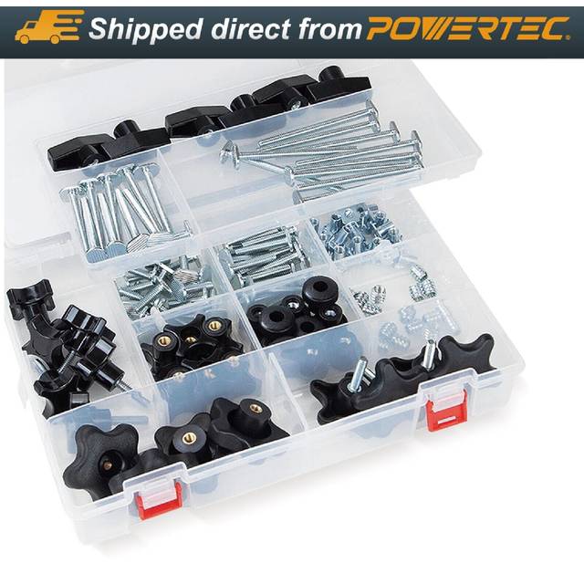 POWERTEC 71127 128 Piece Set T Track Knob Kit w/ 5 Star Knob  1/4-20 T