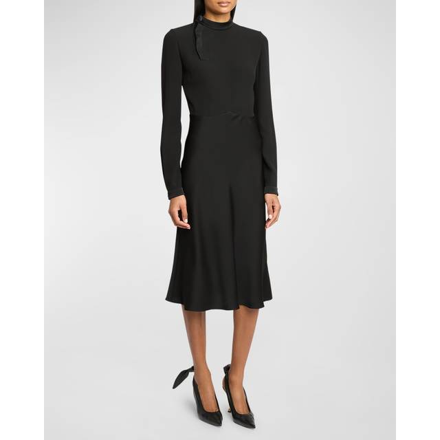 Scarf Long-Sleeve Satin Midi Dress - BLACK - 36 FR (4 US)