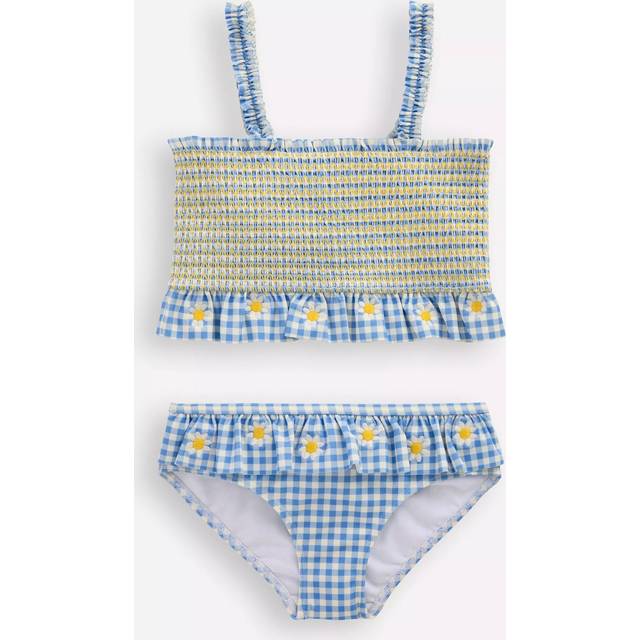 Mini Boden Kids' Pretty Peplum Smocked Bikini, Gingham Daisy