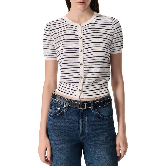 Dina Stripe Short-Sleeve Cardigan - IVORYMULT - X-Small