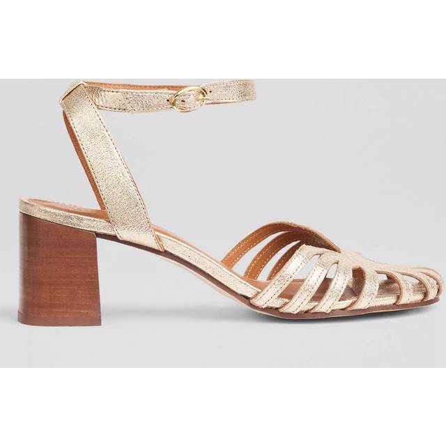 L.K.Bennett Aspen Leather Plaited Front Block Heel Sandals, Pale Gold