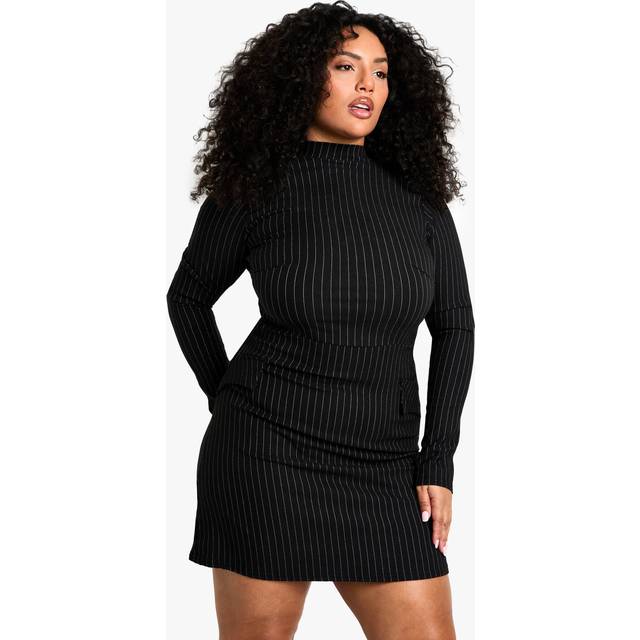 Womens Plus Pinstripe Tailored Mini Dress - Black - 22, Black
