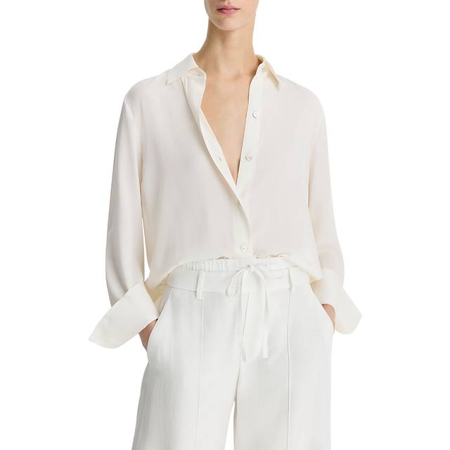 Classic Button-Front Blouse - OFF WHITE - X-Large