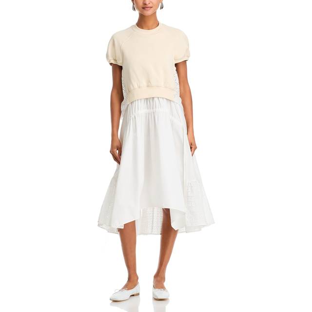 Mixed-Media Broderie Anglaise Midi Dress - ECRU-WHITE - Medium