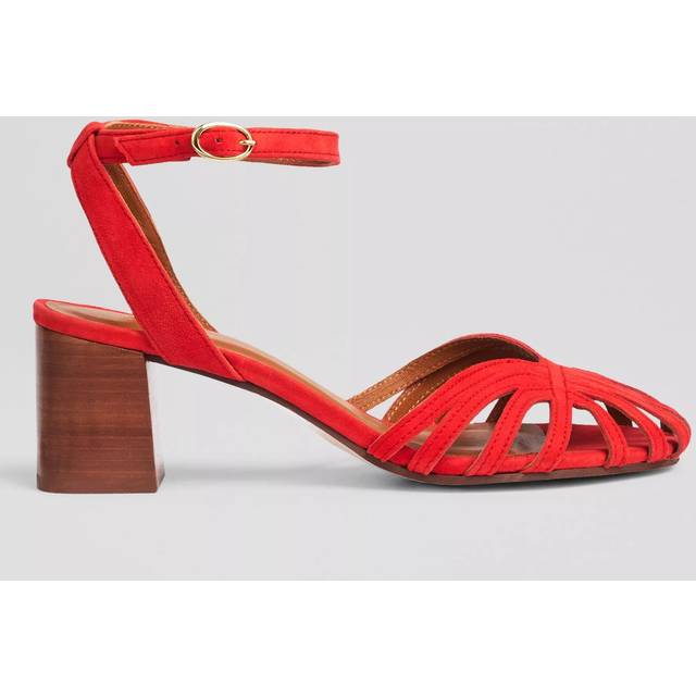 L.K.Bennett Aspen Suede Plaited Front Block Heel Sandals, Aurora Red