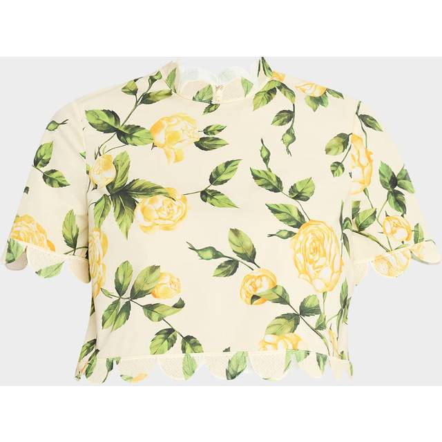English Roses Scalloped Crop Poplin Blouse - YELLOWSOFT YELLOW - 8