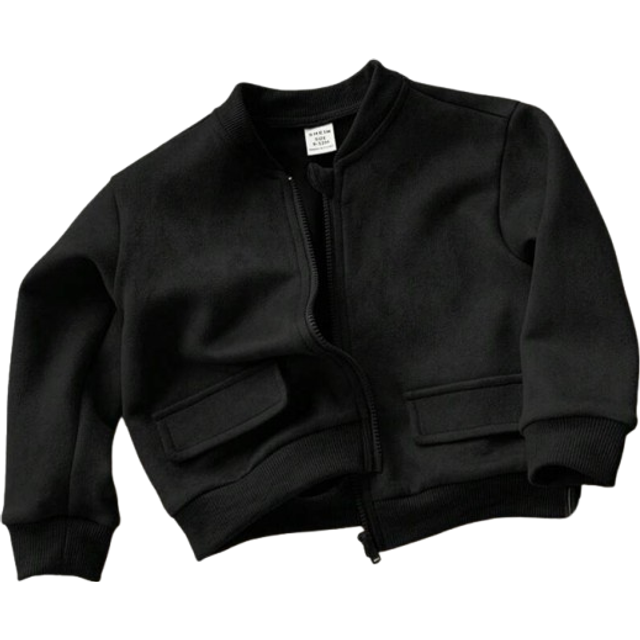SHEIN Black Varsity Jacket For Baby Boys, Casual And Versatile With Decorative Pockets, Soft Faux Suede Fabric, All-Match And Fashion , Comfortable And Suit