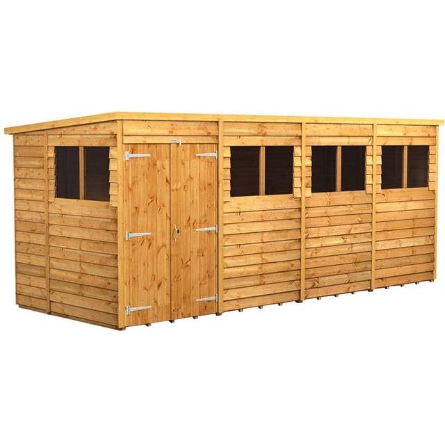 Power 16 x 6ft Double Door Overlap Pent Shed - Powersheds - Brown - 6 x 16ft