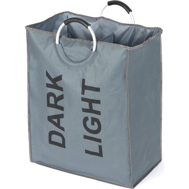 2 COMPARTMENT LAUNDRY HAMPER CLOTHES WASHING STORAGE BASKET DARK LIGHTS FOLDABLE
