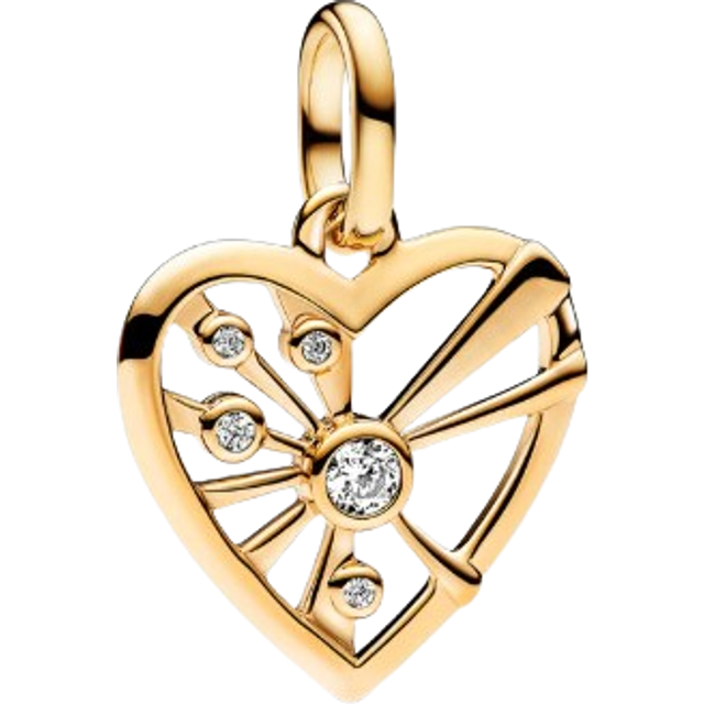 Pandora Heart & Rays Medallion Charm - 14k gold plating / Cubic zirconia - Clear - one size