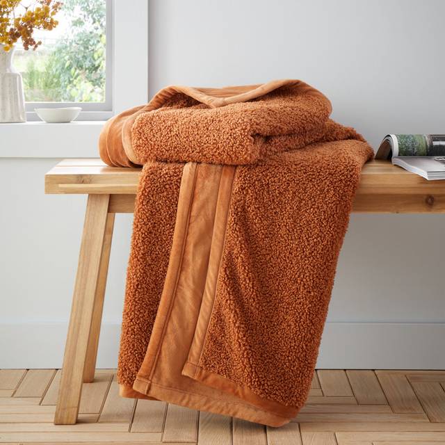 So Soft Velvet Boucle Blanket Throw - Orange (130cm W X 170cm L)