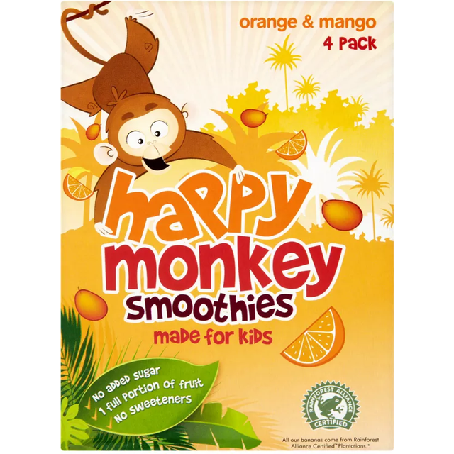 Happy Monkey Orange & Mango Smoothies 4 x 180ml