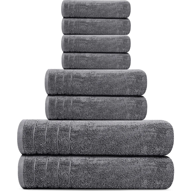 Tens Towels 8 Piece Towels Set  2 Extra Large Bath Towels  2 Hand Towels  4 Washcloths  100% Cotton  Lighter Weight  Quicker to Dry  Super Absorbent