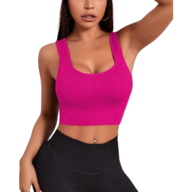 SHEIN Solid Ribbed Knit Sports Bra