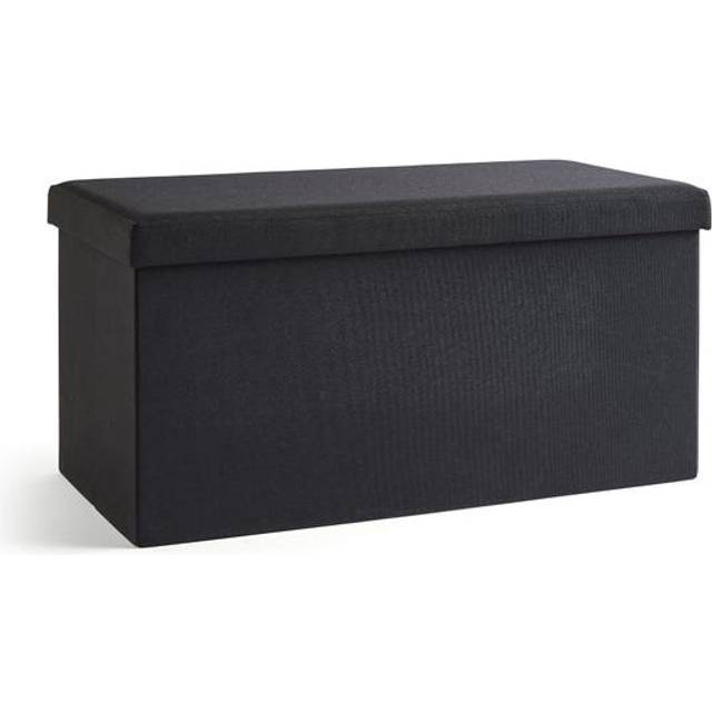 Faux Linen Rectangular Ottoman - Black