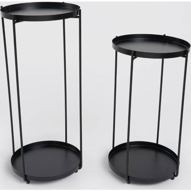 Set of 2 Side Tables Metal Round Living Room Office Modern Home Decor Nightstand - Black - One Size