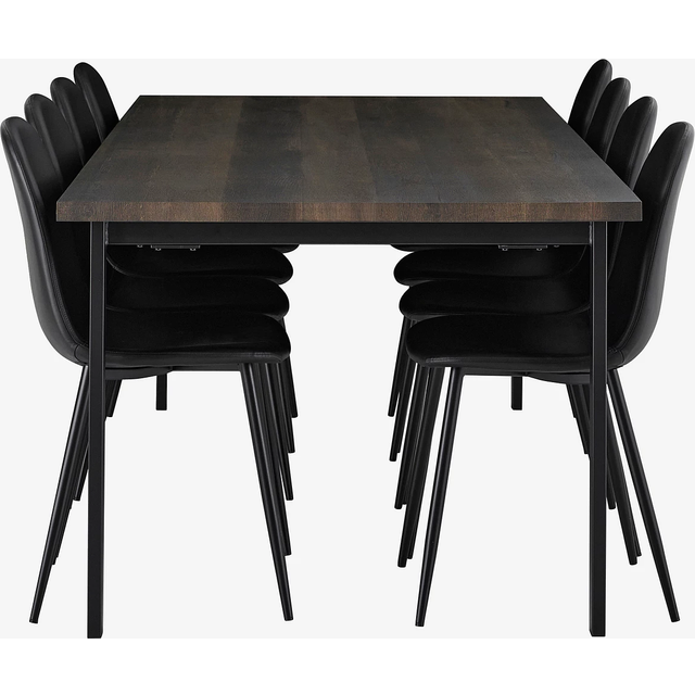 Ellos Home - Matgrupp Ritha med bord 220x100 cm + 8 stolar konstläder - Svart