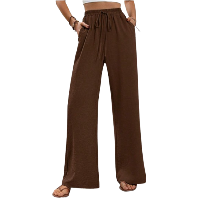 SHEIN Vacation Casual Solid Color Drawstring Waist Straight Leg Pants