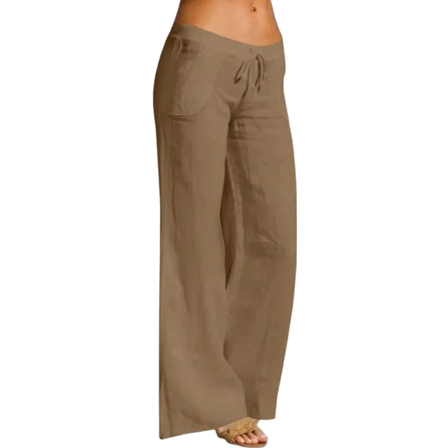 Chiquease Women&#39;s White Linen Casual Pocket Long Pants, Spring Summer