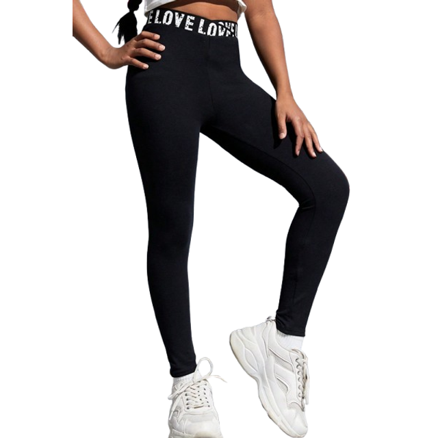 SHEIN Tween Girl Letter Tape Waist Leggings