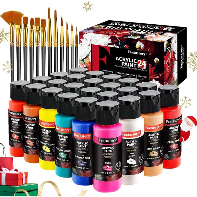Fantastory acrylic paint set 24 colors (2 oz / 60ml each), non toxic, non fadin