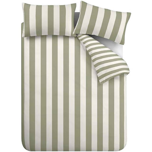 Catherine Lansfield Cove Stripe Duvet Cover Bedding Set Green