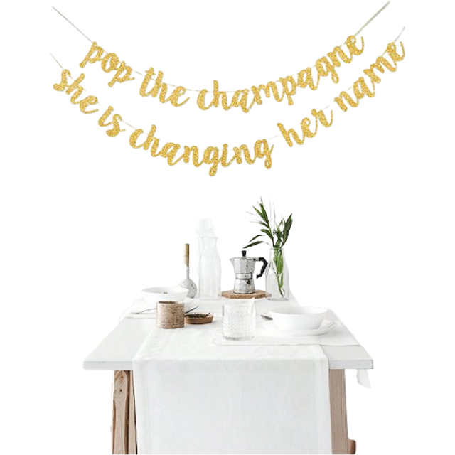SHEIN 2pcs Gold Glitter Single Party Decorations Banner With &#39;pop The Champagne&#39; Slogan, Bridal Shower Party,Christmas Mother&#39;s Day Graduation