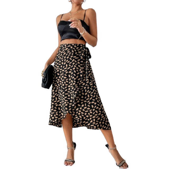 SHEIN All Over Print Tie Side Wrap Skirt