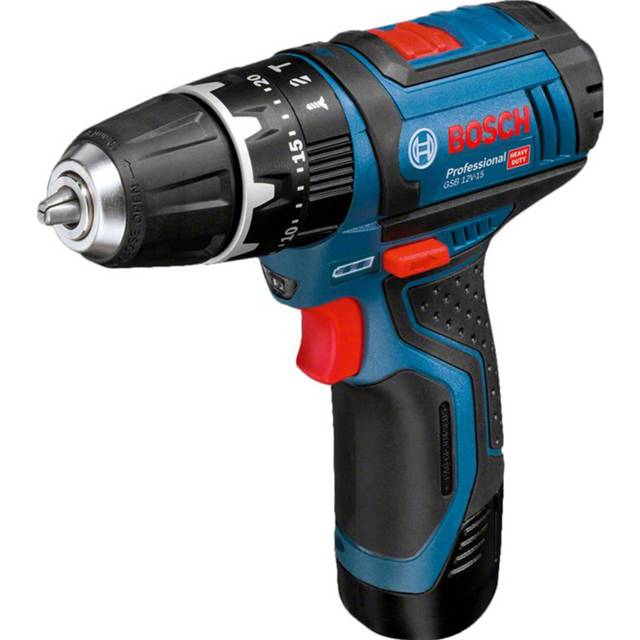 Bosch GSB 12V-15 Cordless Impact Drill - 1 x 2.0Ah, 1 x 4.0Ah incl. accessories