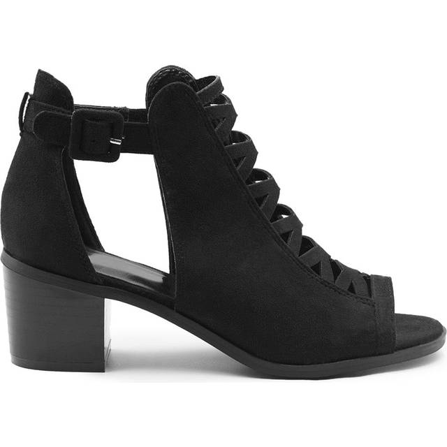 Where's That From Black Suede Reydah Mid Block Heel Sandals - uk4