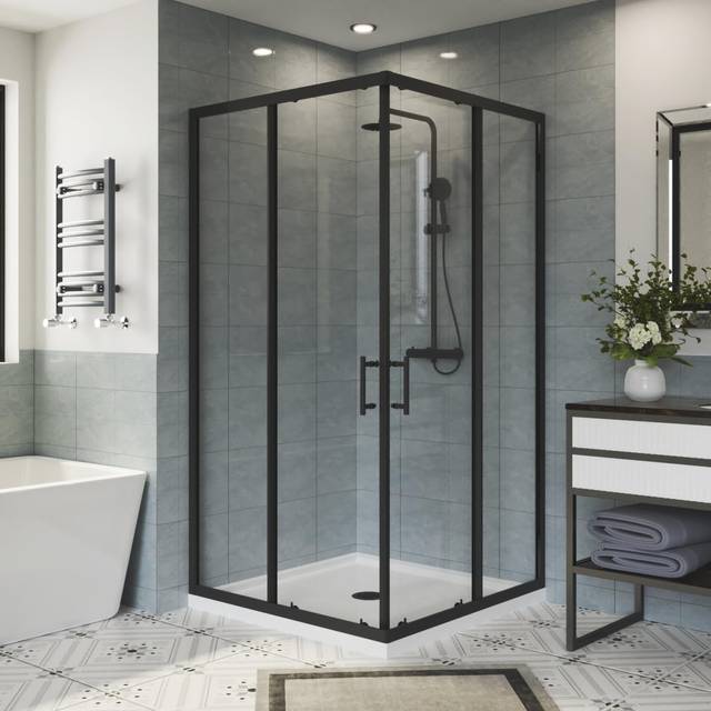 Square Corner Entry Enclosure Matt Black 1000x1000 - Aquariss