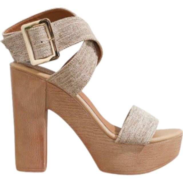 SHEIN Fashionable Summer High Heel Water-Proof Platform Women&#39;s Sandals With Ankle Strap And Wood-Like Heel, Perfect For Nightclubs And Parties