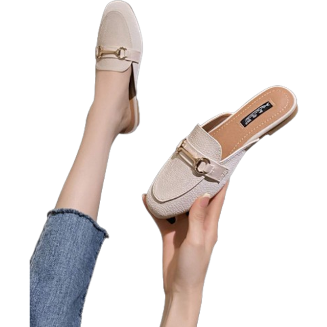 Mengshangli Vintage French Backless Loafers Brown Slip On Flat Mules For Women