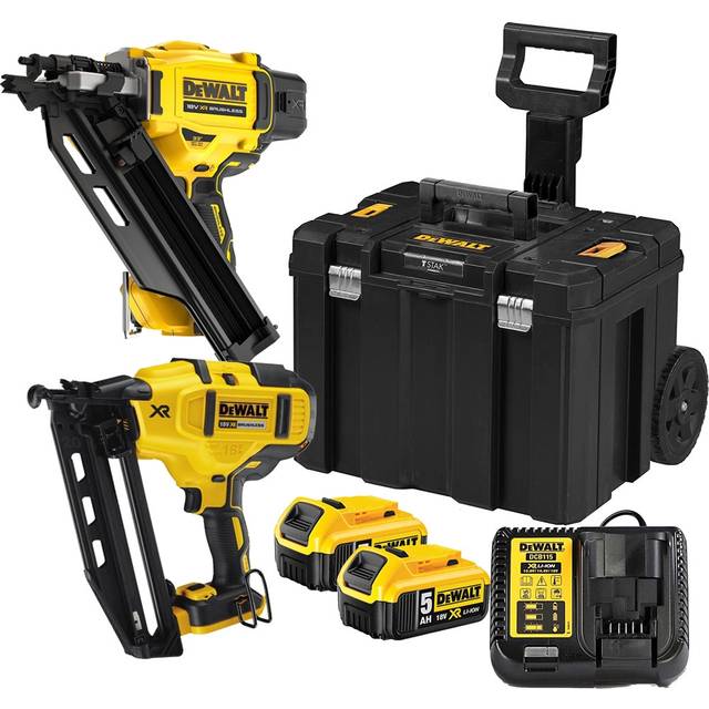 Dewalt dck246p2t 18v brushless twin pack nailer kit 2 x 5ah battery charger bag