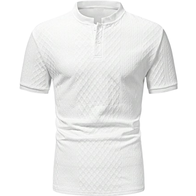 SHEIN Men Summer Business Basic Plain Casual Simple And Comfortable White Textured Fabric Breathable Small Stand-Up Collar Short Sleeve Hot-Selling Polo Shi