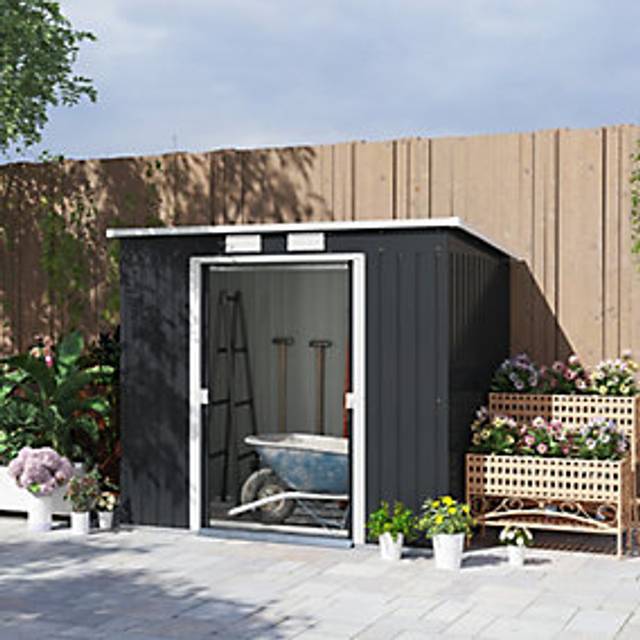 Outsunny 7 x 4ft Metal Garden Storage Shed w/ Double Door Dark Grey | TJ Hughes